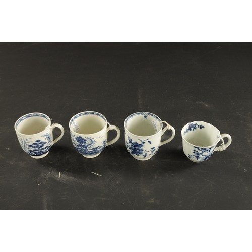 135 - A WORCESTER HOLLOW ROCK LILY PATTERN FLUTED CUP CIRCA 1760, TOGETHER WITH THREE SIMILAR COFFEE CUPS ... 