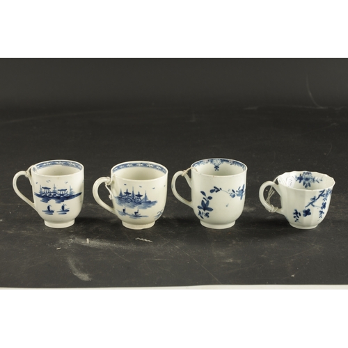 135 - A WORCESTER HOLLOW ROCK LILY PATTERN FLUTED CUP CIRCA 1760, TOGETHER WITH THREE SIMILAR COFFEE CUPS ... 