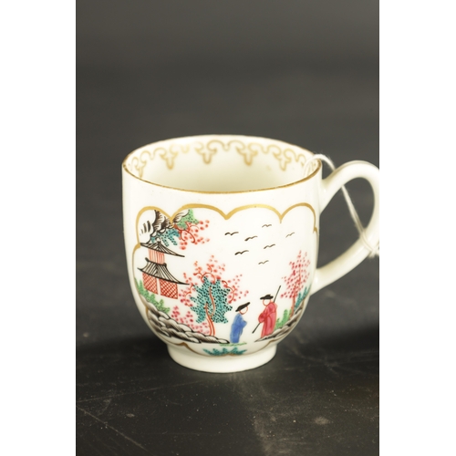 136 - A MID 18TH CENTURY WORCESTER STAG HUNT PATTERN CUP AND SAUCER (14cm diameter)