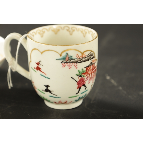 136 - A MID 18TH CENTURY WORCESTER STAG HUNT PATTERN CUP AND SAUCER (14cm diameter)