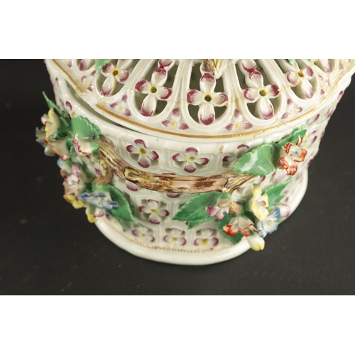 139 - A WORCESTER PORCELAIN CHESTNUT BASKET AND COVER WITH ENAMELLED FLOWER DECORATION CIRCA 1770 (20cm wi... 