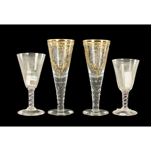 14 - A GIANT PAIR OF LATE 19TH CENTURY FRENCH FLARED GOBLETS with faceted stems and rich gilt decoration ... 