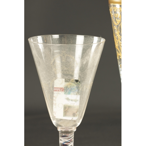 14 - A GIANT PAIR OF LATE 19TH CENTURY FRENCH FLARED GOBLETS with faceted stems and rich gilt decoration ... 