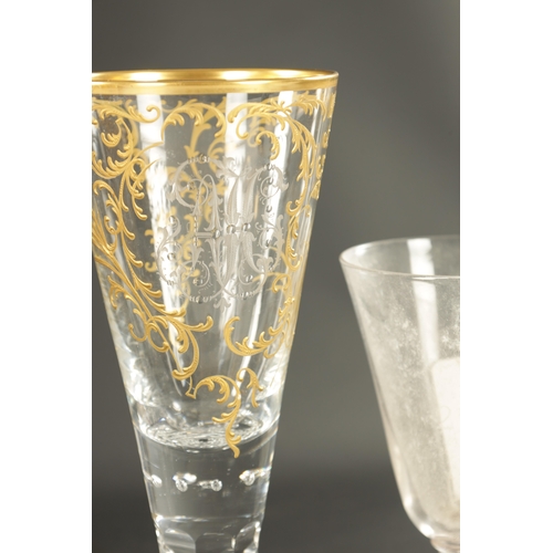 14 - A GIANT PAIR OF LATE 19TH CENTURY FRENCH FLARED GOBLETS with faceted stems and rich gilt decoration ... 