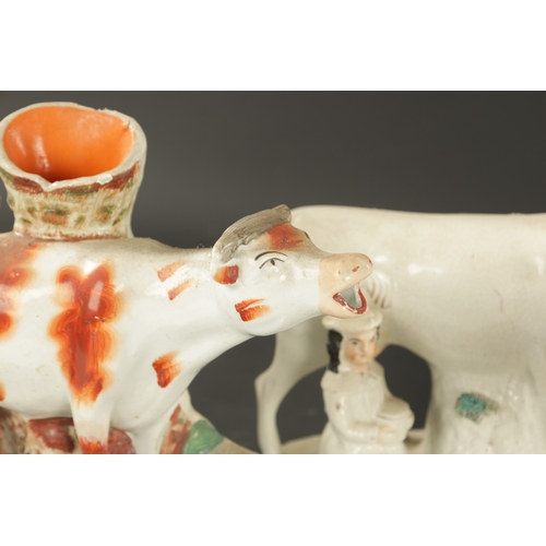 142 - VARIOUS LATE 19TH CENTURY STAFFORDSHIRE COW GROUPS (27cm high and smaller)