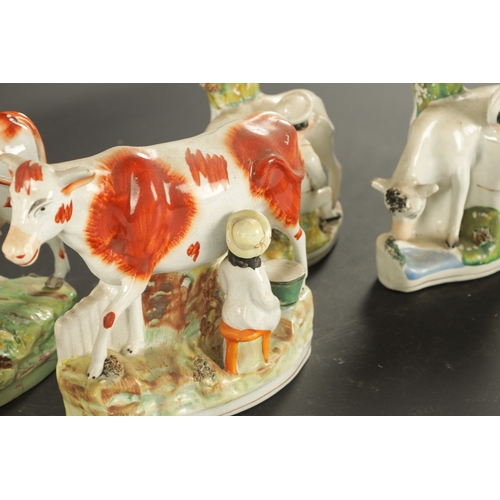 142 - VARIOUS LATE 19TH CENTURY STAFFORDSHIRE COW GROUPS (27cm high and smaller)