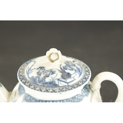 147 - A MID 18TH CENTURY WORCESTER TEAPOT decorated with the bird in a hoop pattern (14.5cm high)