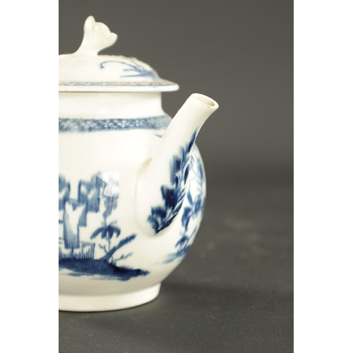 147 - A MID 18TH CENTURY WORCESTER TEAPOT decorated with the bird in a hoop pattern (14.5cm high)