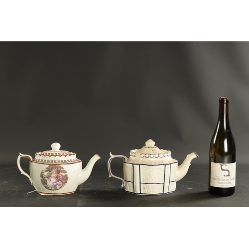 150 - AN EARLY 19TH CENTURY CASTLEFORD FELSTHAPIC TEAPOT AND A HARLEY OF LONGTON TEAPOT (17cm high and sma... 