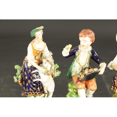 151 - A MID 19TH CENTURY PAIR OF BLOOR DERBY PORCELAIN FIGURES OF THE SEASONS AND A DERBY PORCELAIN FIGURE... 