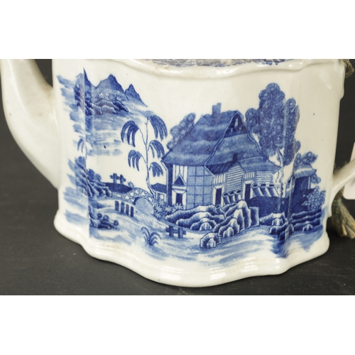 152 - TWO NEW HALL TEAPOTS PRINTED WILLOW PATTERN CIRCA 1810, along with another teapot. (14.5cm high and ... 