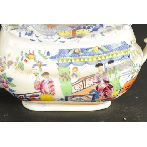 152 - TWO NEW HALL TEAPOTS PRINTED WILLOW PATTERN CIRCA 1810, along with another teapot. (14.5cm high and ... 