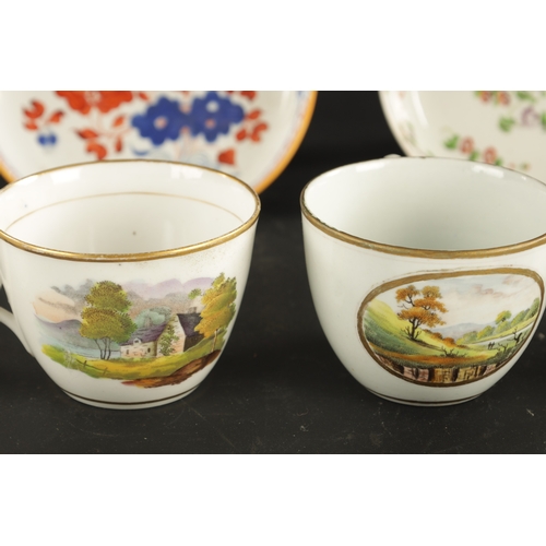 157 - A RARE CAUGHLEY COFFEE CUP PAINTED WITH A LANDSCAPE CIRCA 1790, A MILES MASON TRIO PAINTED WITH LAND... 