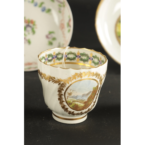 157 - A RARE CAUGHLEY COFFEE CUP PAINTED WITH A LANDSCAPE CIRCA 1790, A MILES MASON TRIO PAINTED WITH LAND... 