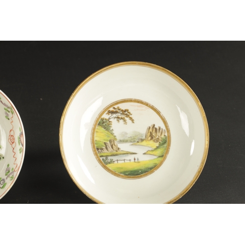 157 - A RARE CAUGHLEY COFFEE CUP PAINTED WITH A LANDSCAPE CIRCA 1790, A MILES MASON TRIO PAINTED WITH LAND... 