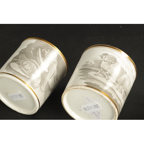 163 - A COLLECTION OF EIGHT EARLY 19TH CENTURY SPODE COFFEE CANS bat printed and decorated with hunting sc... 