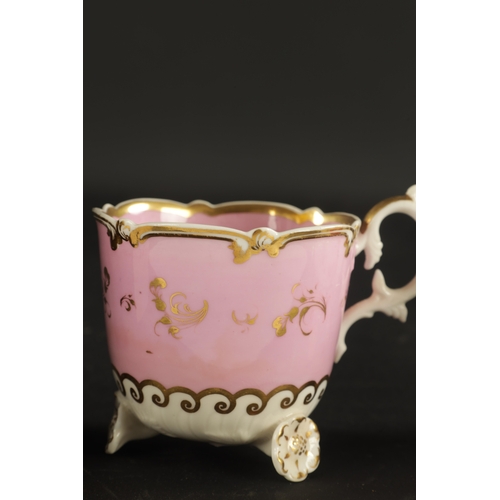 165 - A RARE RIDGEWAY CUP AND SAUCER ON PETAL FEET CIRCA 1830, TOGETHER WITH A SINGLE CUP (7.5cm high)