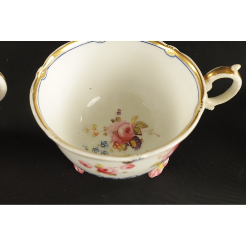 165 - A RARE RIDGEWAY CUP AND SAUCER ON PETAL FEET CIRCA 1830, TOGETHER WITH A SINGLE CUP (7.5cm high)