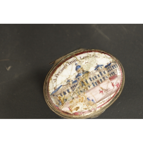 169 - A MID 18TH CENTURY STAFFORDSHIRE ENAMEL BOX painted with figures in classical landscapes TOGETHER WI... 