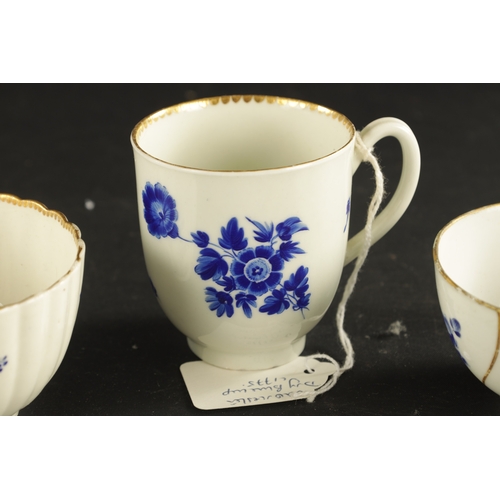 173 - A WORCESTER PORCELAIN FLUTED TRIO DECORATED WITH DRY BLUE FLOWERS CIRCA 1775 together with A SIMILAR... 