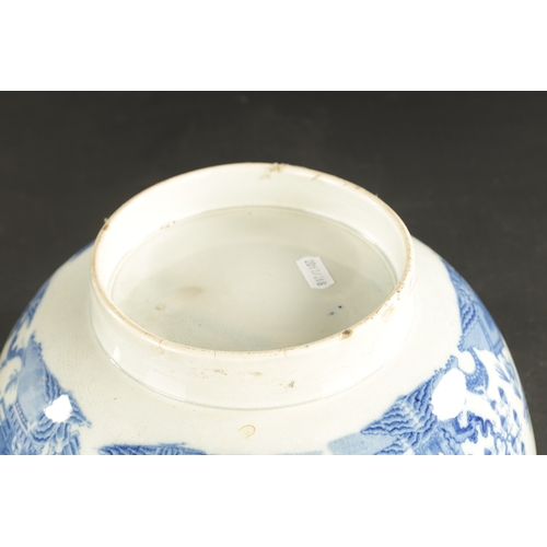 174 - A LARGE EARLY 19TH CENTURY PEARLWARE BOWL printed with a willow pattern and eight plates. (28cm diam... 