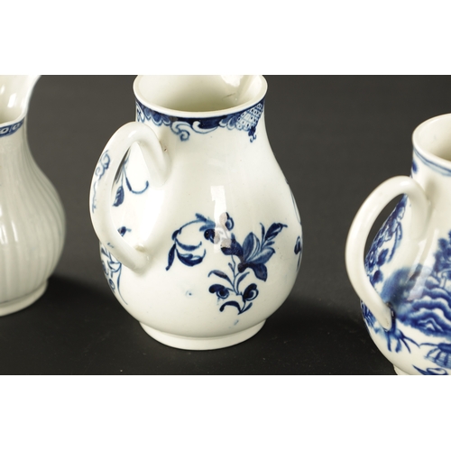 177 - A SELECTION OF FOUR 18TH CENTURY WORCESTER JUGS (11cm and smaller )