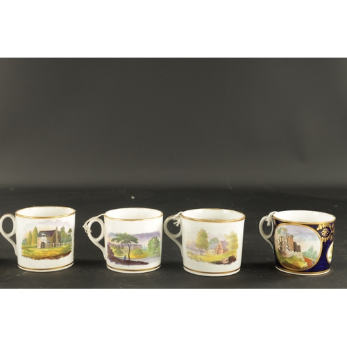 178 - A COLLECTION OF FOUR EARLY 19TH CENTURY NEW HALL COFFEE CANS printed and painted with rural landscap... 