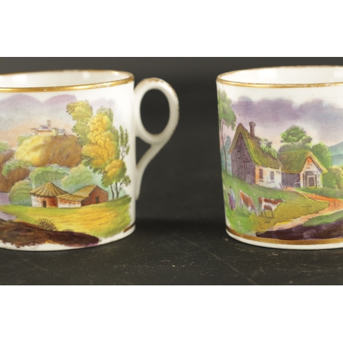 178 - A COLLECTION OF FOUR EARLY 19TH CENTURY NEW HALL COFFEE CANS printed and painted with rural landscap... 