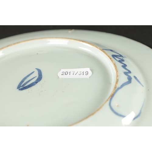 179 - A PAIR OF BRISTOL DELFT PLATES CIRCA 1760 AND A PAIR OF LIVERPOOL DELFT PLATES (23cm diameter)