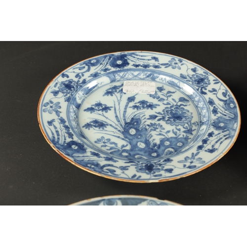 179 - A PAIR OF BRISTOL DELFT PLATES CIRCA 1760 AND A PAIR OF LIVERPOOL DELFT PLATES (23cm diameter)