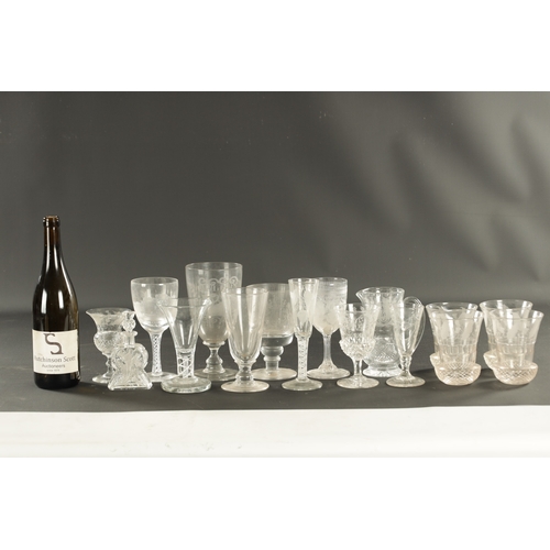 18 - A SET OF FOUR ENGRAVED AND CUT LEMONADE GLASSES together with a collection of other goblets and vari... 