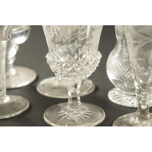 18 - A SET OF FOUR ENGRAVED AND CUT LEMONADE GLASSES together with a collection of other goblets and vari... 