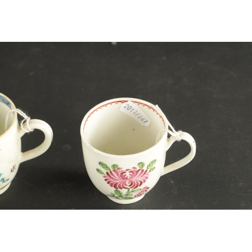 184 - A COLLECTION OF FIVE WORCESTER COFFEE CUPS OF VARIOUS PATTERNS CIRCA 1770 (6.5cm high)