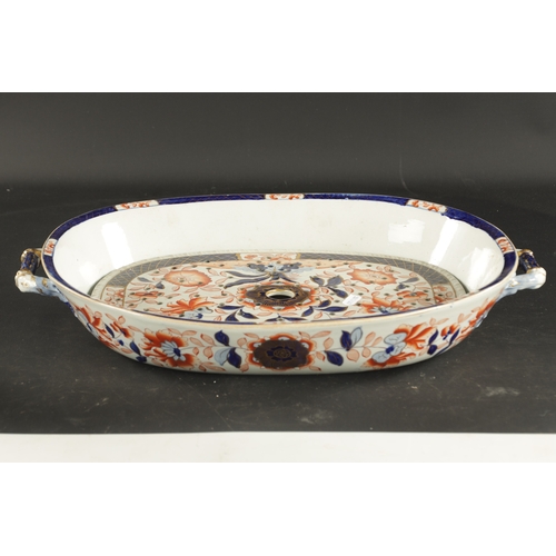 189 - A 19TH CENTURY IRONSTONE LARGE DISH AND DRAINER in Imari colours. (50cm wide)