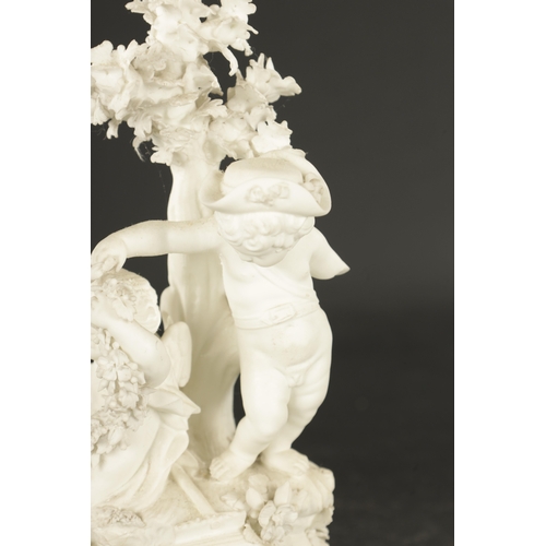 190 - A PAIR OF MID 18TH CENTURY DERBY BISQUE PORCELAIN groups of cherubs (21cm high)