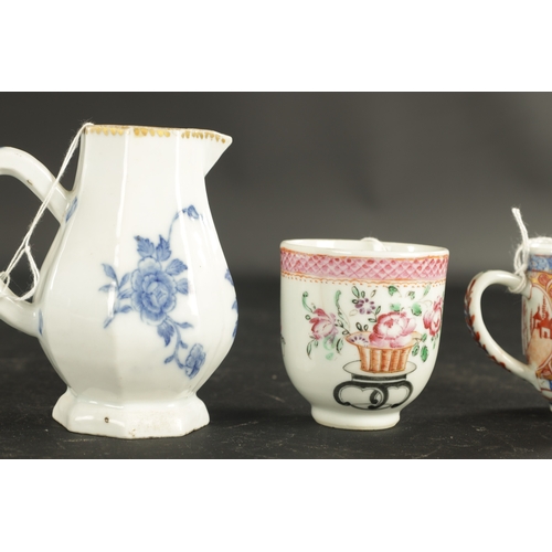 196 - A COLLECTION OF FIVE CHINESE PORCELAIN CUPS CIRCA 1760 along with A CHINESE PORCELAIN CREAM JUG pain... 