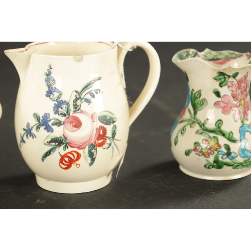 197 - A STAFFORDSHIRE SALTGLAZE CREAM JUG CIRCA 1755 enamelled with flowers amongst rocks, along with A CR... 