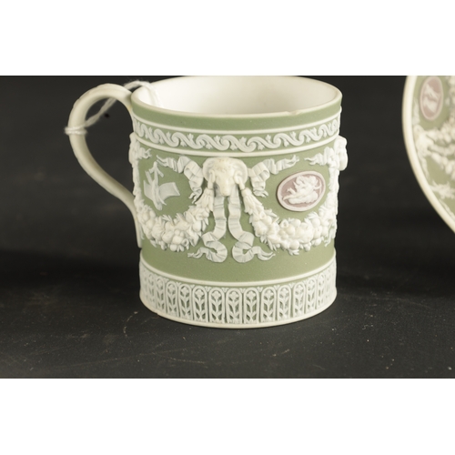 198 - A WEDGEWOOD THREE-COLOUR COFFEE CAN AND SAUCER CIRCA 1840 (7cm high)