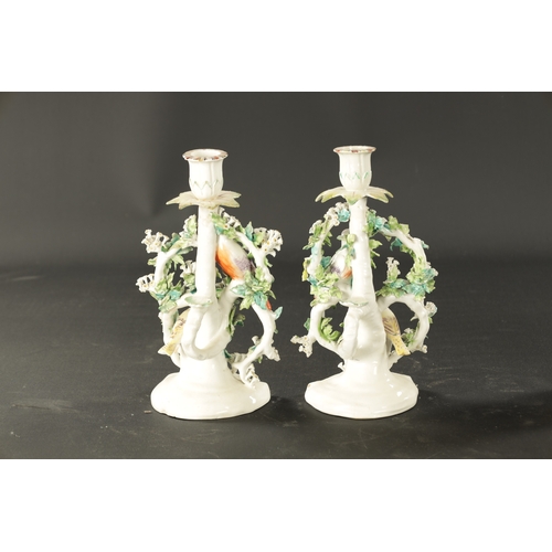 199 - A PAIR OF LATE 18TH CENTURY DERBY PORCELAIN CHAMBER STICKS (25cm high)