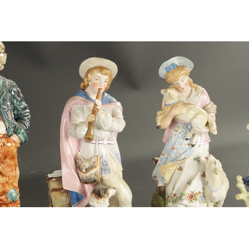 200 - A PAIR OF LATE 19TH CENTURY ROYAL DUX FIGURES OF BOYS along with THREE PAIRS OF CONTINENTAL FIGURES ... 