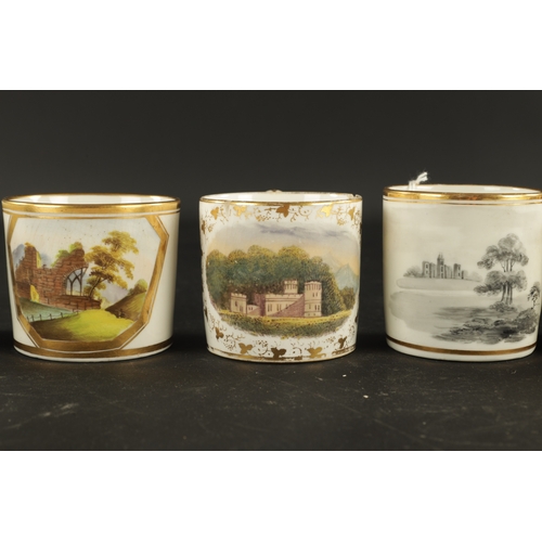 203 - TWO RIDGEWAY PORCELAIN COFFEE CANS CIRCA 1820, together with A DAVENPORT COFFEE CAN AND NINE ENGLISH... 