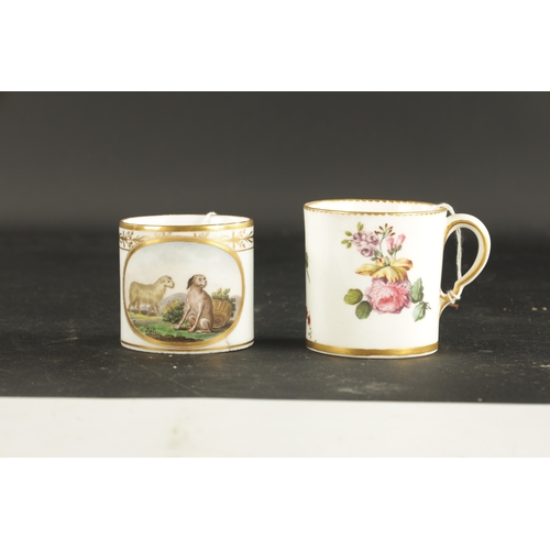 208 - A SEVRES COFFEE CAN CIRCA 1770 TOGETHER WITH A PARIS PORCELAIN COFFEE CAN CIRCA 1810 (7cm high)