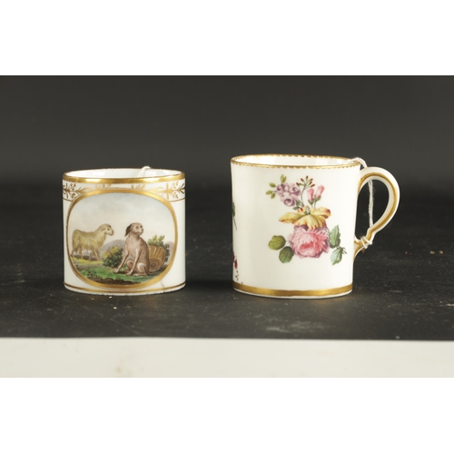 208 - A SEVRES COFFEE CAN CIRCA 1770 TOGETHER WITH A PARIS PORCELAIN COFFEE CAN CIRCA 1810 (7cm high)