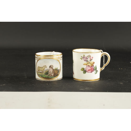 208 - A SEVRES COFFEE CAN CIRCA 1770 TOGETHER WITH A PARIS PORCELAIN COFFEE CAN CIRCA 1810 (7cm high)