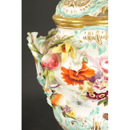 212 - AN EARLY 19TH CENTURY MINTON PORCELAIN VASE IN THE MEISSEN STYLE PAINTED WITH FLOWERS (42cm high)