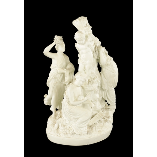 213 - A LATE 18TH CENTURY DERBY BISQUE PORCELAIN GROUP OF VENUS CAPTURING CUPID (27cm high)