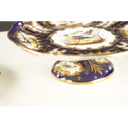 214 - A 19TH CENTURY STAFFORDSHIRE PORCELAIN DESSERT SERVICE CIRCA 1850 painted with exotic birds in panel... 