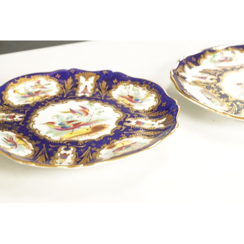 214 - A 19TH CENTURY STAFFORDSHIRE PORCELAIN DESSERT SERVICE CIRCA 1850 painted with exotic birds in panel... 