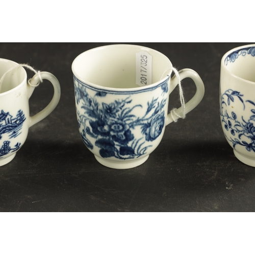 226 - A COLLECTION OF FIVE WORCESTER PRINTED COFFEE CUPS CIRCA 1770 (7cm high)