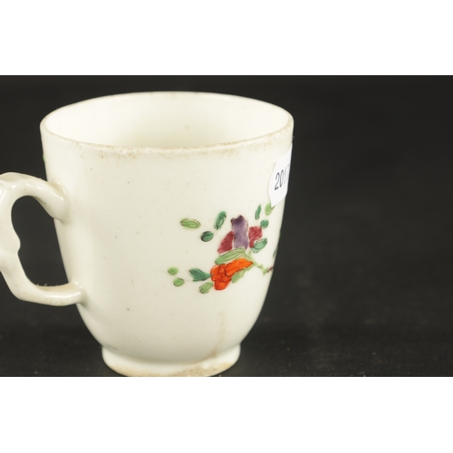 23 - A RARE BOW COFFEE CUP CIRCA 1755 PAINTED IN THE CHINESE TASTE WITH FLOWERING PLANTS (7cm high)